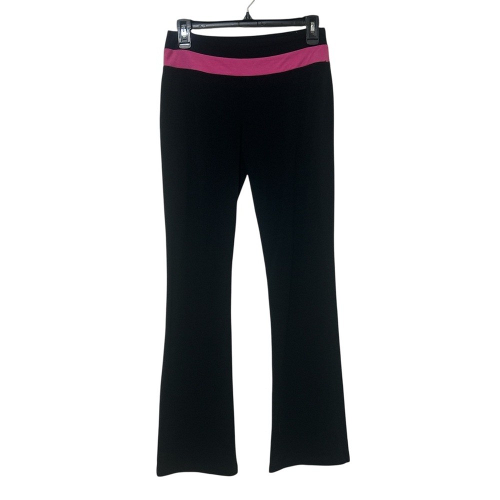SO Authentic Low Rise Black Yoga Flare Pants with Pink Contrast Waistband